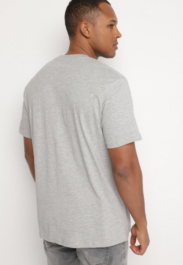 Jasnoszara Bawełniana Koszulka z Nadrukiem z Napisem Mepize