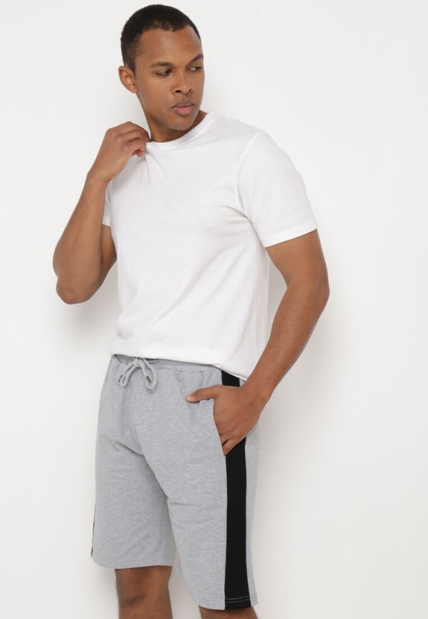 Szare Bawełniane Szorty z Gumką w Pasie z Wysokim Stanem Nisalia