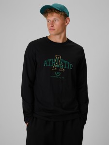 4F Longsleeve regular z nadrukiem męski - czarny XXL