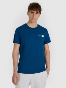 4F T-shirt regular z nadrukiem męski - turkusowy S