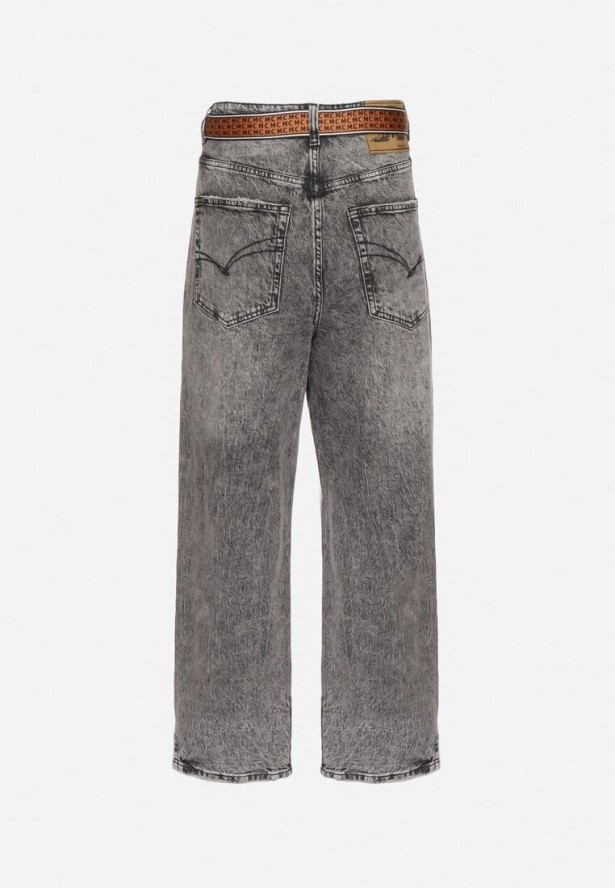 Szare Bawełniane Jeansy Szerokie z Paskiem Lerilise