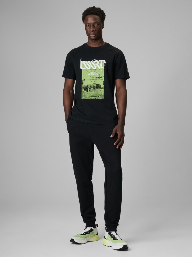 4F T-shirt regular z nadrukiem męski - czarny XXL