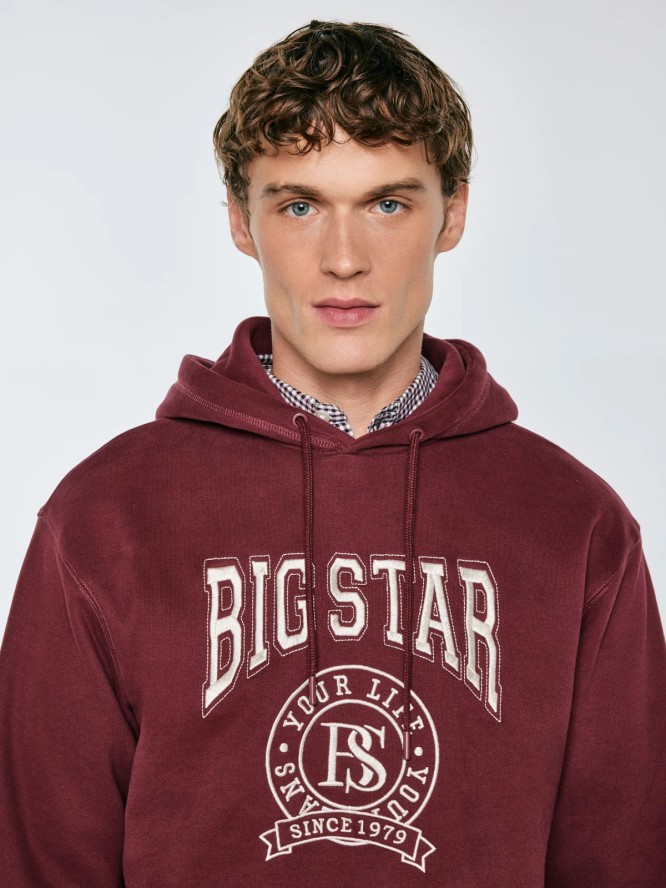 Bluza męska z kapturem z haftem bordowa Adam 604