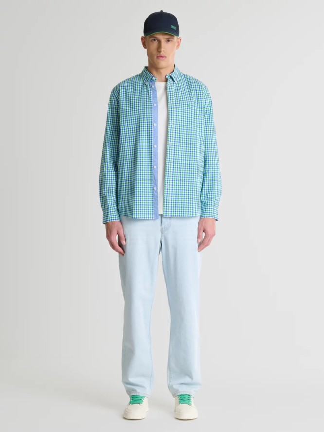 Koszula męska w drobną kratę zielona Mowerin 301