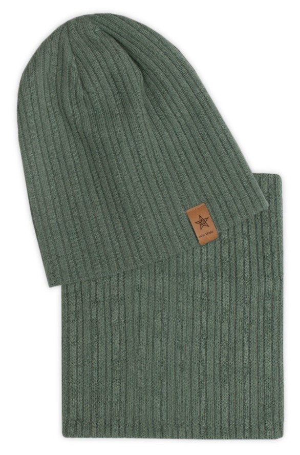 Zestaw na Prezent - Czapka z Kominem - Zielona