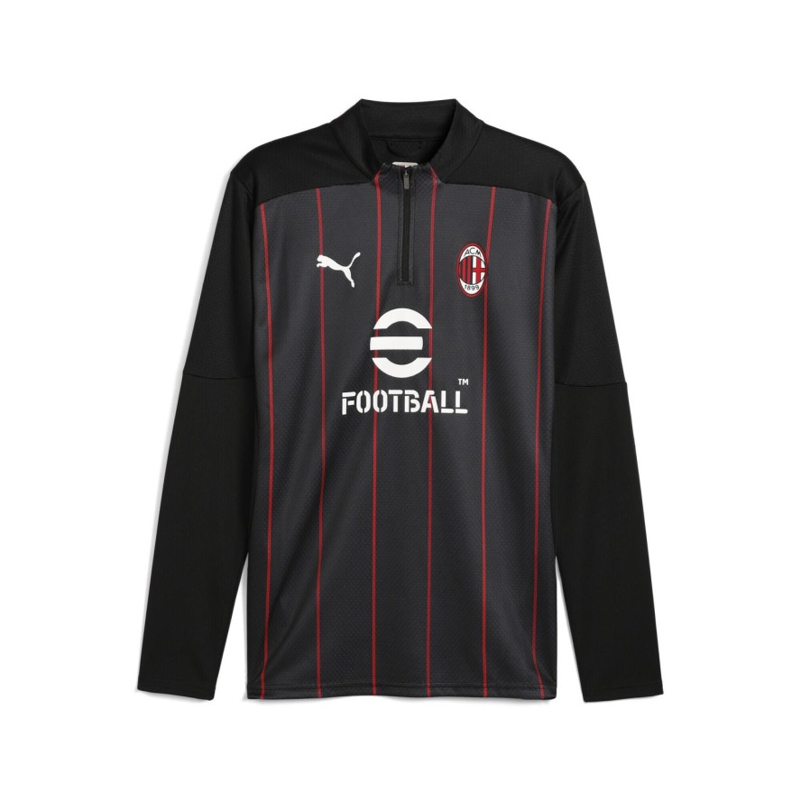 Męska bluza przedmeczowa AC Milan z zamkiem 1/4 PUMA Black For All Time Red
