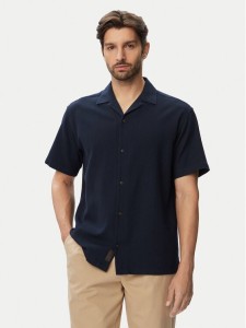 Jack & Jones Koszula Global Waffle Resort 12295551 Granatowy Relaxed Fit