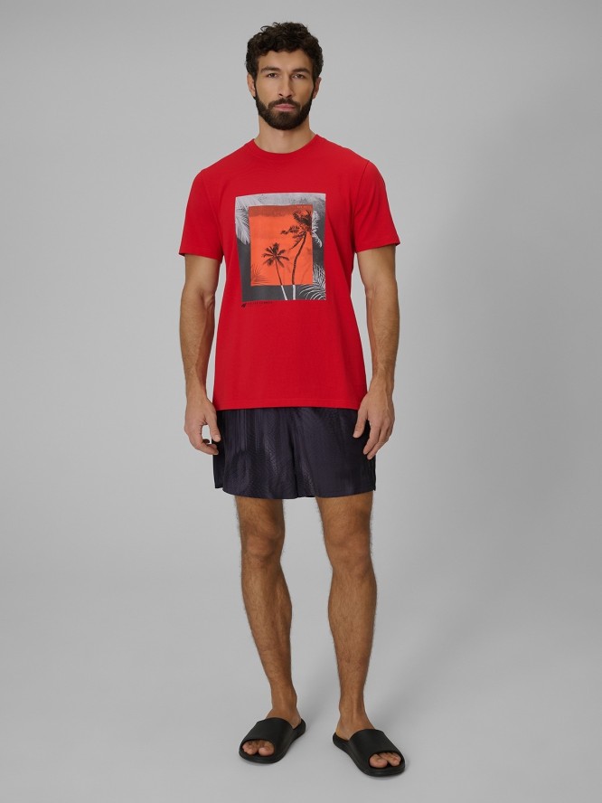4F T-shirt regular z nadrukiem męski - czerwony 3XL