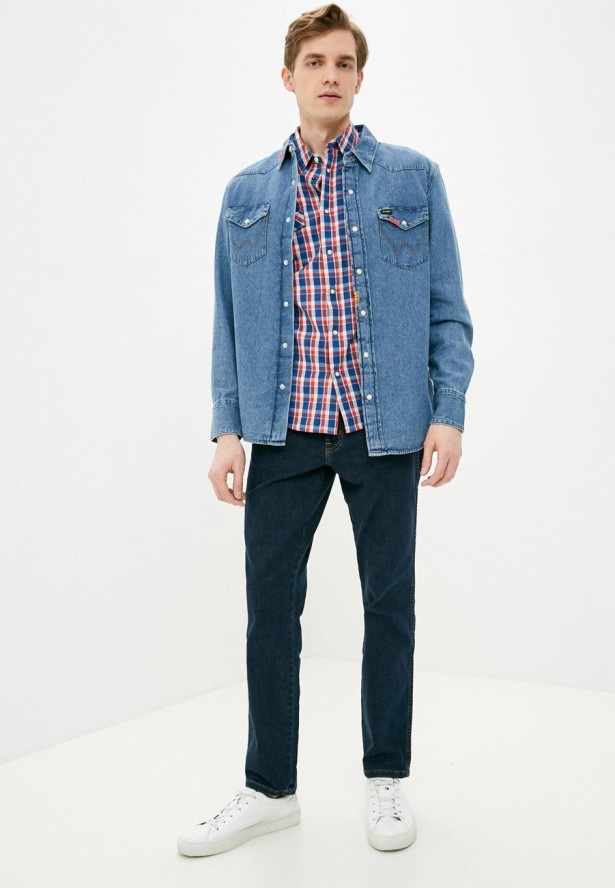 KOSZULA MĘSKA WRANGLER SS WESTERN SHIRT LIMOGES BLUE W5J04MX50 112130142