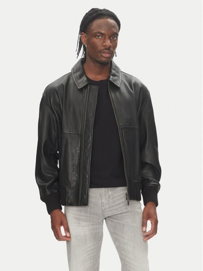 BOSS Kurtka skórzana Joberg 50543240 Czarny Relaxed Fit