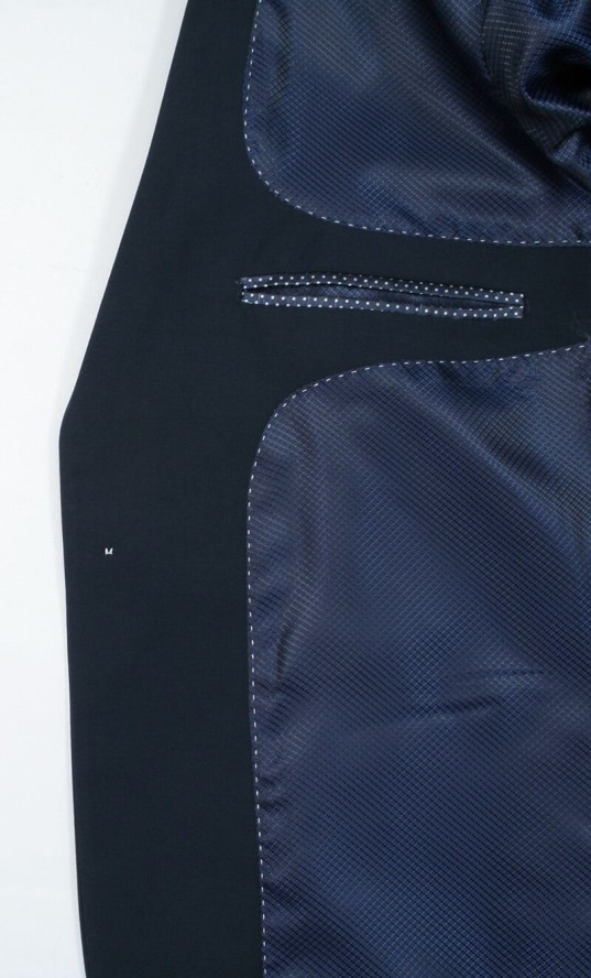 Garnitur Ślubny, Elegancki, Slimowany, Granatowy Zapinany na Jeden Guzik, Spodnie w Kant -CASINO