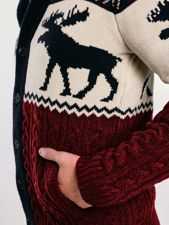 Kardigan męski ze wzorem skandynawskim bordowo-granatowy Lorenzo 000