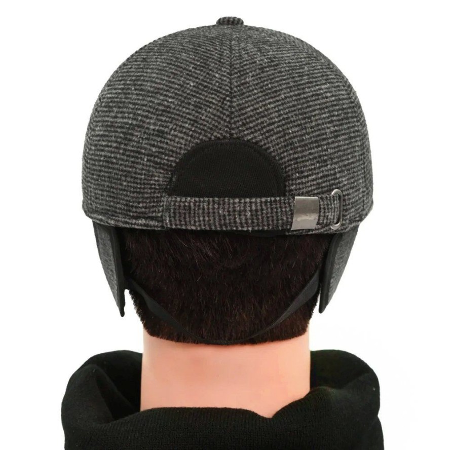 Ciepła Czapka z Daszkiem i Nausznikami - Pako Jeans - Popiel i Grafit Melanż