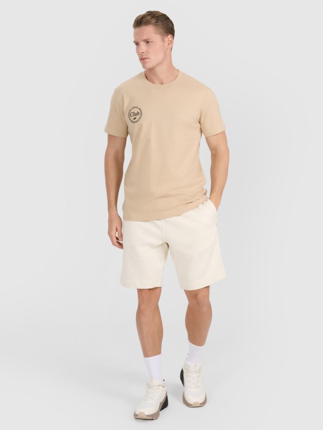 4F T-shirt regular z nadrukiem męski - brązowy L