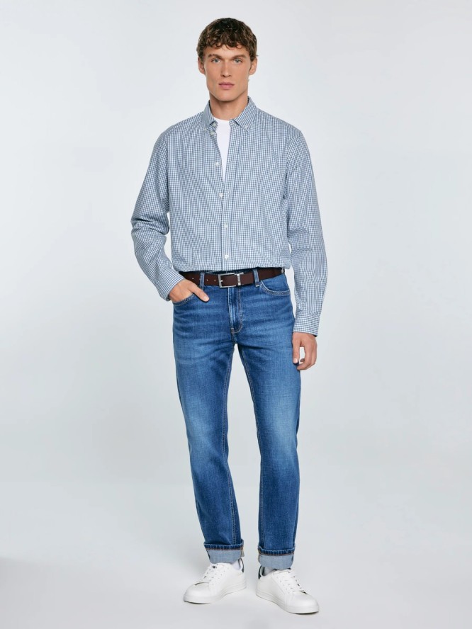 Koszula męska bawełniana w drobną kratę błękitna Gibbsoner 401