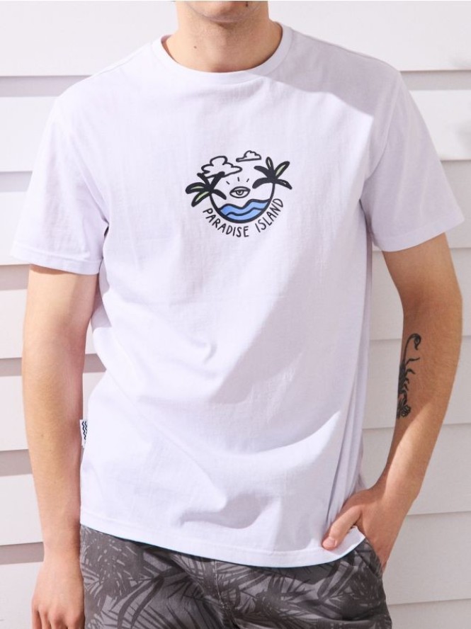 Koszulka z ozdobnym drobnym nadrukiem - biały