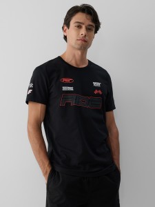 4F T-shirt slim z nadrukiem męski - czarny XL