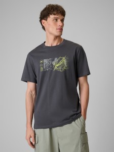 4F T-shirt regular z nadrukiem męski - szary M