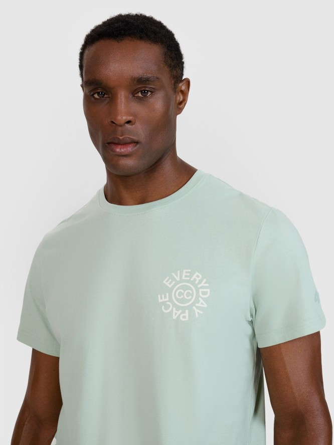 4F T-shirt regular z nadrukiem męski - turkusowy L