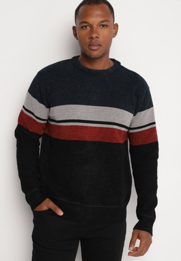 Czarny Sweter z Wełną Ozdobiony Paskami Inaelle