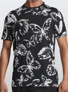 Koszulka ze wzorem allover w motyle - czarny