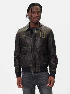 Aeronautica Militare Kurtka skórzana 252PN0895U100839 Czarny Regular Fit
