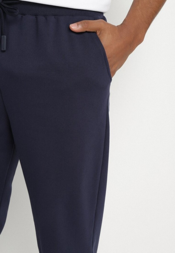 Granatowe Spodnie Dresowe ze Ściągaczami z Bawełną Paladira