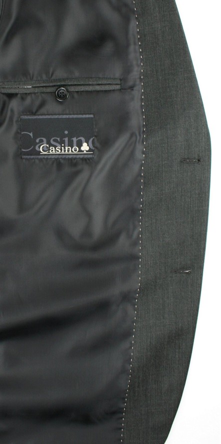 Garnitur Dwuczęściowy Grafit, Elegancki, Zapinany na Dwa Guziki, Spodnie w Kant, Ciemny Szary-CASINO