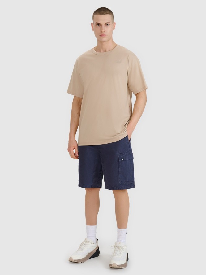 4F T-shirt oversize gładki męski - brązowy S