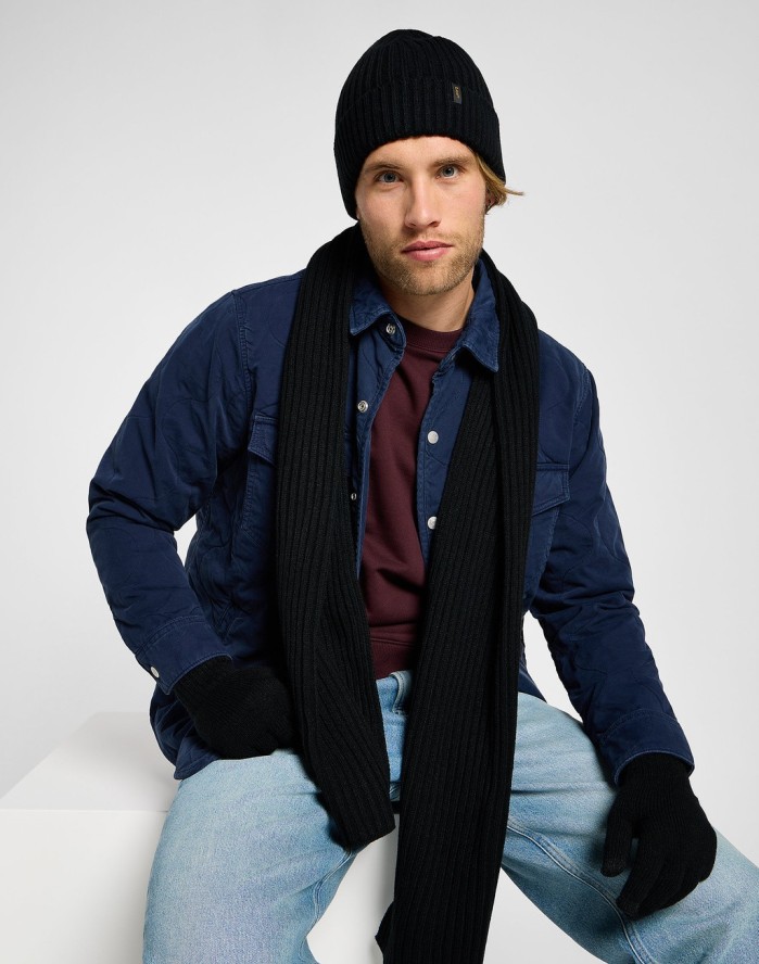 Męski zestaw zimowy LEE – czapka, szalik i rękawiczki czarne (Black XMAS Pack 112342469)