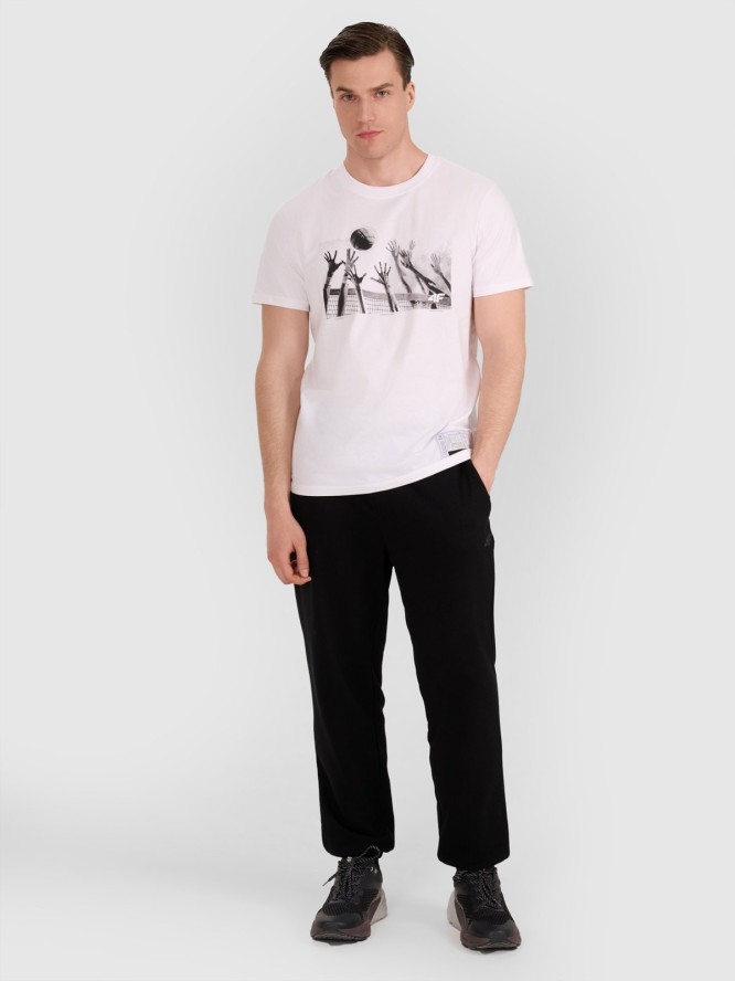 4F T-shirt regular z nadrukiem siatkarskim męski - biały L
