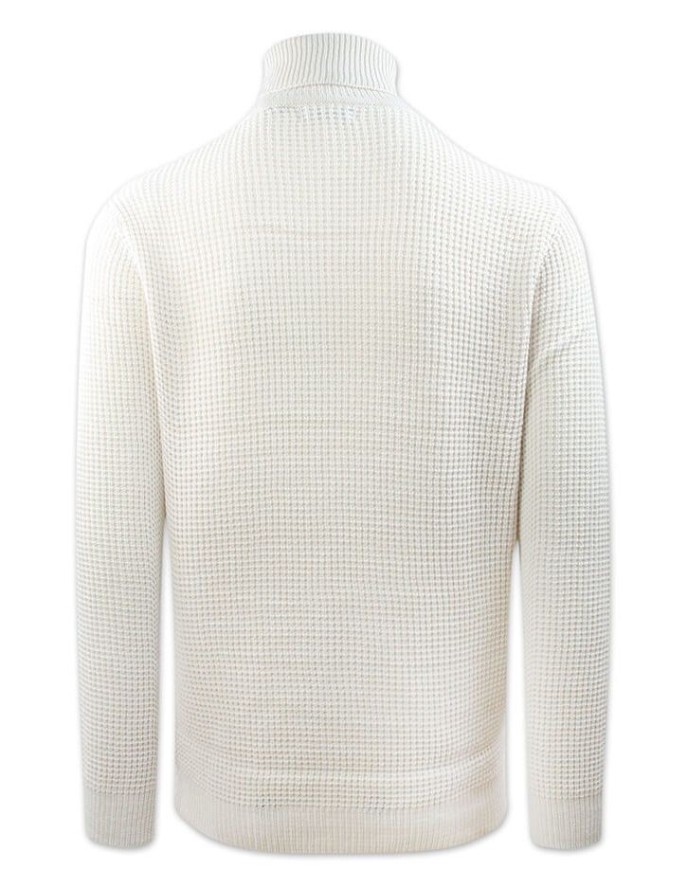 Golf Kremowy, Beżowy Dziergany, Luźny Splot, Męski, Elegancki -Brave Soul