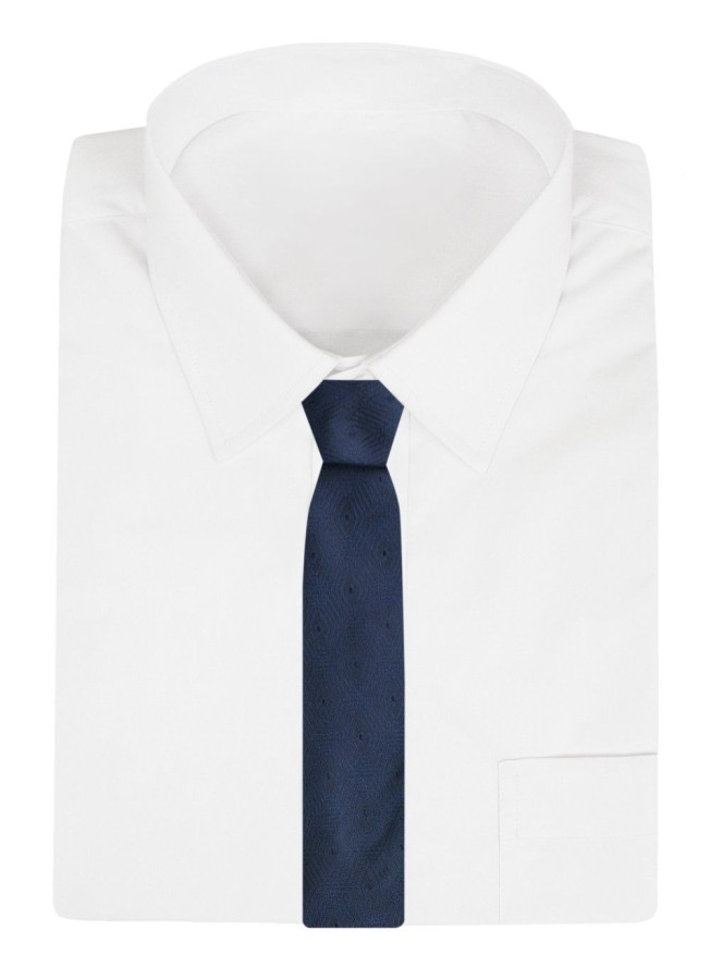 Elegancki i Modny Krawat Jedwabny - Alties - Granatowy, Geometryczna Faktura