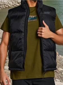 Pikowana kamizelka ze stójką - czarny