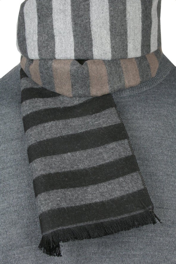 Męski Szalik Alties - Paski Poprzeczne, Czerń i Popiel