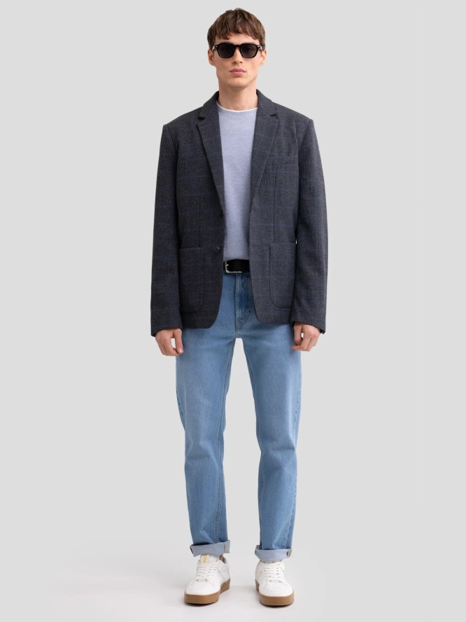 Marynarka męska w kratę z dodatkiem wełny szara Joseef 902