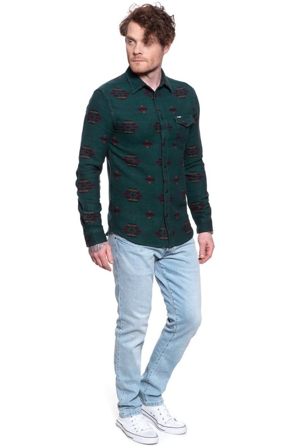 WRANGLER LS 1PKT FLAP SHIRT PINE W5A4BBG01 112130041