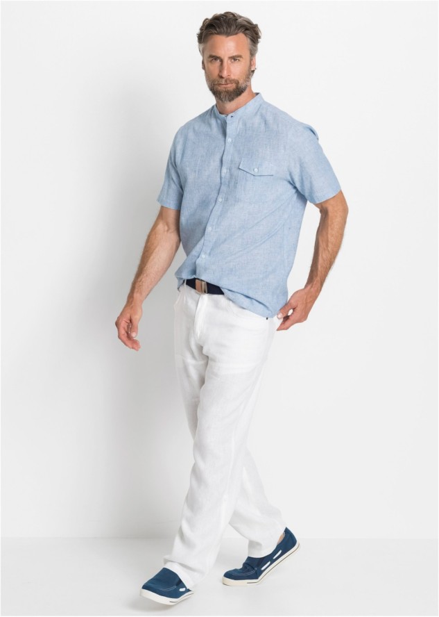 Koszula z lnem, krótki rękaw