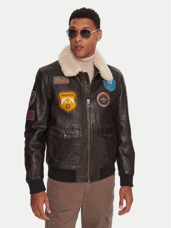 Milestone Kurtka skórzana MSMatti 531070 60400 Czarny Regular Fit