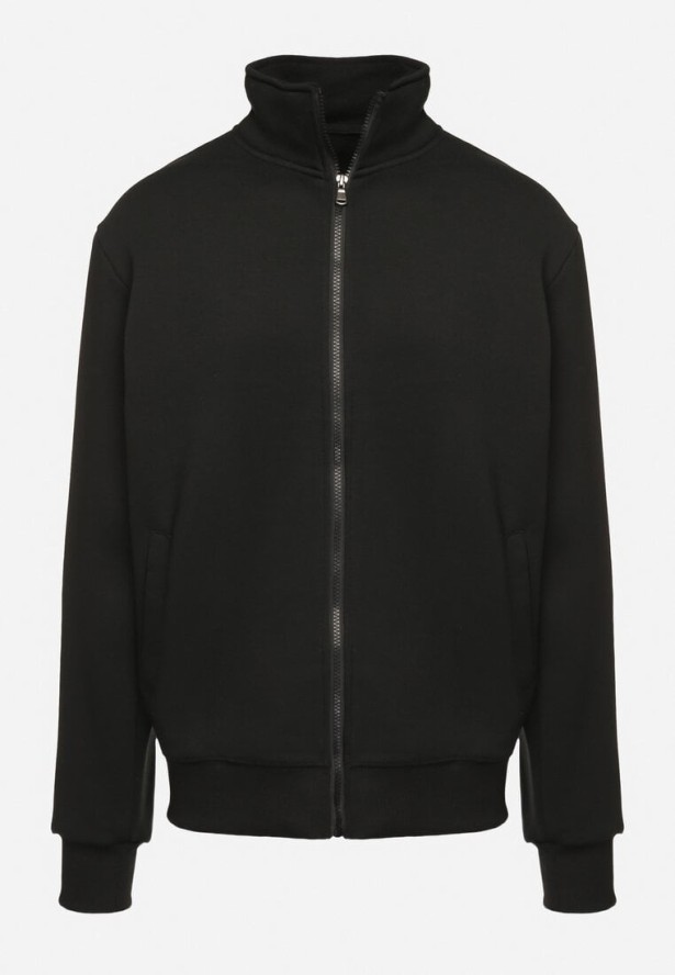 Czarna Bluza Rozpinana z Bawełną i Ściągaczami Besilena