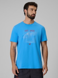 4F T-shirt regular z nadrukiem męski - niebieski M