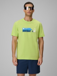 4F T-shirt regular z nadrukiem męski - zielony M