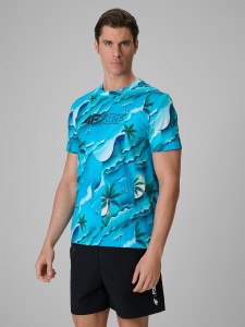 4F T-shirt regular z nadrukiem męski - niebieski M