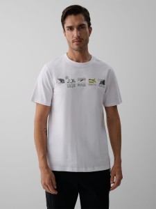 4F T-shirt regular z nadrukiem męski - biały XXL