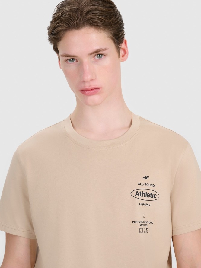 4F T-shirt regular z nadrukiem męski - brązowy S