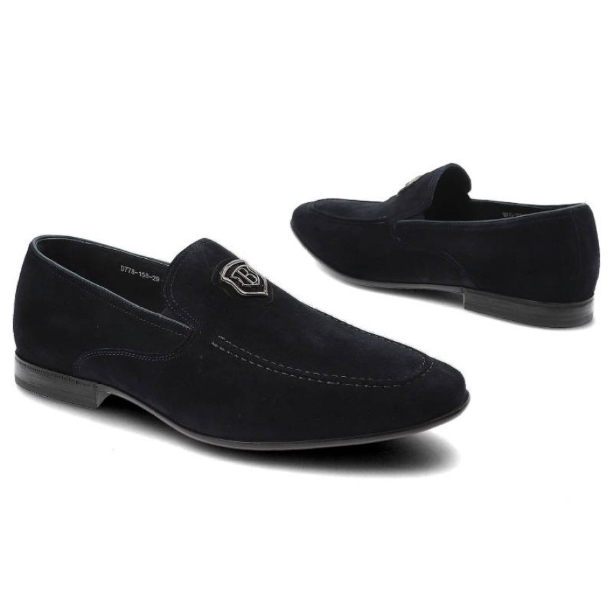 Granatowe Mokasyny John Doubare Męskie Modne Półbuty
