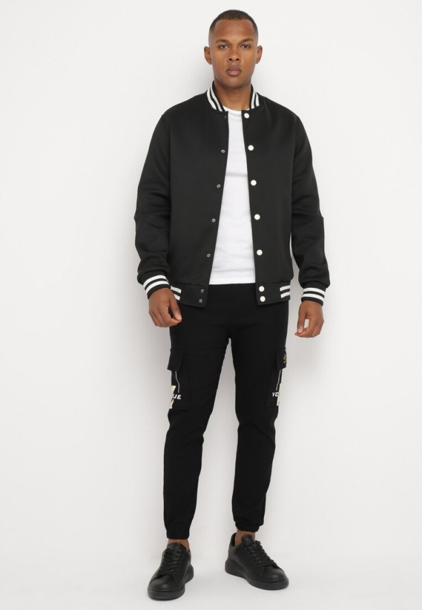 Czarne Spodnie Dresowe Joggery z Kieszeniami Cargo i Gumką w Pasie Naonora