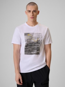 4F T-shirt regular z nadrukiem męski - biały XXL