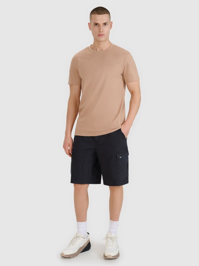 4F T-shirt regular gładki męski - beżowy XL