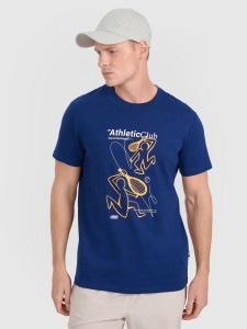 4F T-shirt regular z nadrukiem męski - granatowy XXL